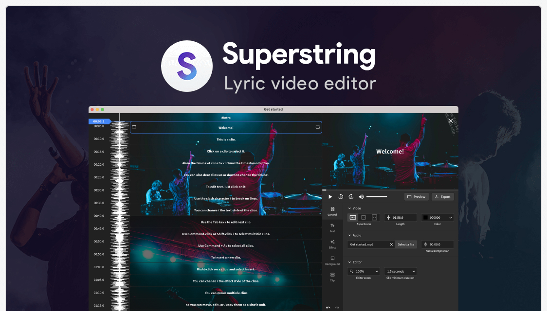 Superstring - Lyric video maker!